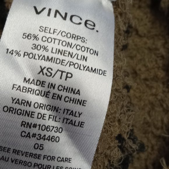 VINCE Cropped Sweater cotton linen crew neck gold brown teddy stripe EUC sz XS - Picture 4 of 5